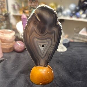 Black agate slab with stand 5”1/2 x2”1/2